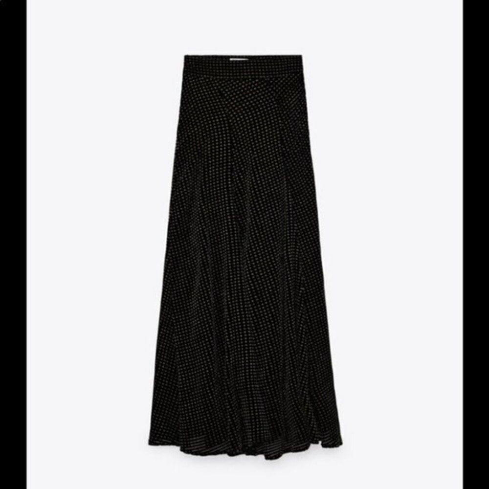 Zara Black and Gold Metallic Velvet Maxi Skirt (NWT)